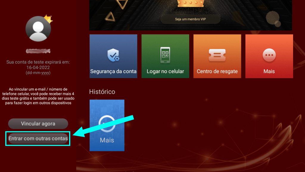 Tela de Opções de Login